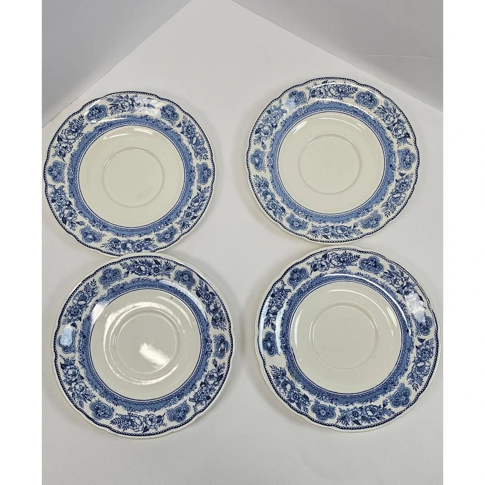 VTG Wedgwood Yale University Saucer Plates ONLY‎ Set of 4 Blue Transferware 6